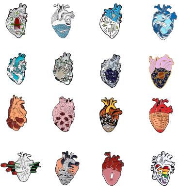 China Europe Organ Heart Collection Enamel Broken Rose Brooch Clothes Lapel Metal Crafts Gift Pin Hug Badge Van Starry Night Wave Universe for sale