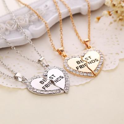 China High Quality Best Friends Necklaces Pendant Heart Shape BFF Half Necklaces Rhinestone Gift For Friends Friendship Custom Jewelry Pairs for sale