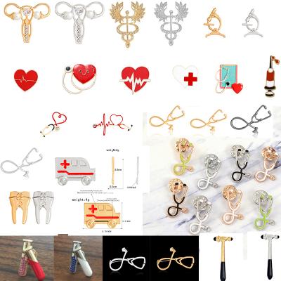 China Europe 34 Styles Custom Stethoscope Brooch Pins Enamel Doctors Nurse Medical Student Teacher Pin Corsage Pin Metal Crafts for sale