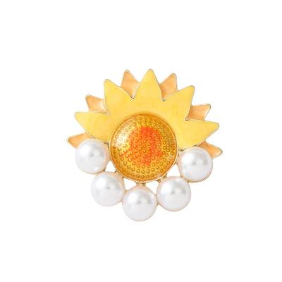 China New Customized Logo Brooches Pins Sun Sunflower Enamel Pins Europe Pearl Enamel Pin Daily Moon Sea Gift For Friends for sale