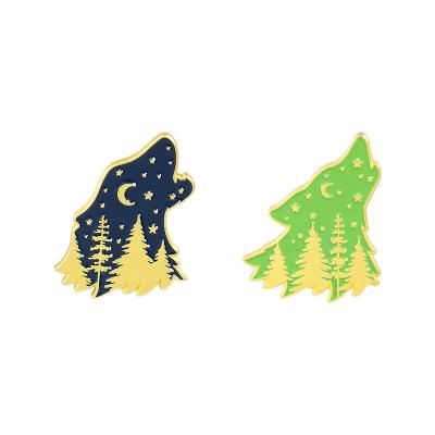 China Europe Customized Enamel Pins Logo Creative Brooches Pins Wolf Trees Stars Moon Enamel Pin Daily Gift for Brother for sale