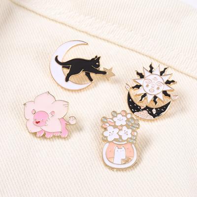 China Europe Metal Opens Wholesale Soft Enamel Pin Good Omens Pin Moon Sun Cat Flowers Badges Coat Lapel Pin For Adults Kids for sale