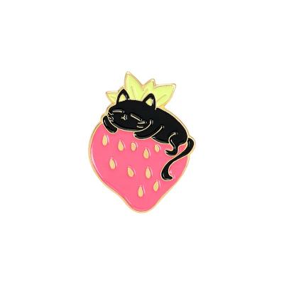 China Europe Personal Custom Enamel Pins Cat Fruits Strawberry Cat Daily Brooches Lovely Gift for Girls Kids for sale