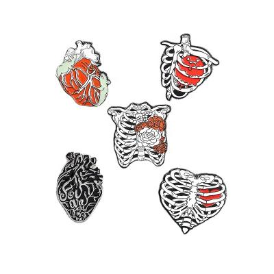 China Custom Europe Same Love Dead Enamel Pins Rib Cage Rose Heart Brooch Lapel Badge Bag Jewelry Gothic Punk Gift For Friends for sale