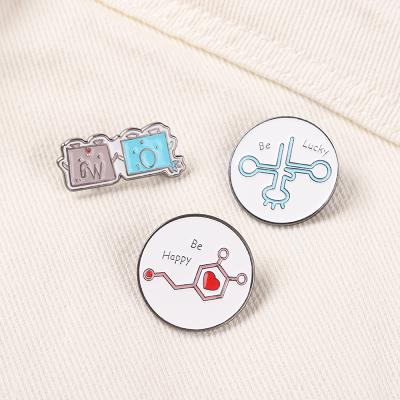 China Funny Europe Enamel Pins Element Molecular Formula Chemical Brooches OH GOD Be Lucky Badges Science Metal Crafts Happy For Students for sale