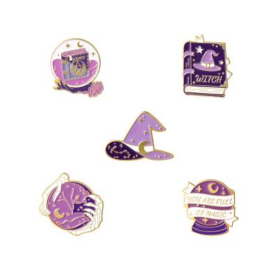 China Europe Free Sample Idyllic Magical Enamel Pins Cat You Are Full Of Hat Brooches Witch Crystal Ball Magic Badges for sale