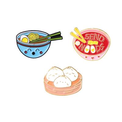 China Creative Europe Food Noodles Glaze Bun Metal Pin Steamed Crafts Stuffed Crafts Chinese Food School Bag Clothing Brooch Pin Badges Gift For Kids for sale