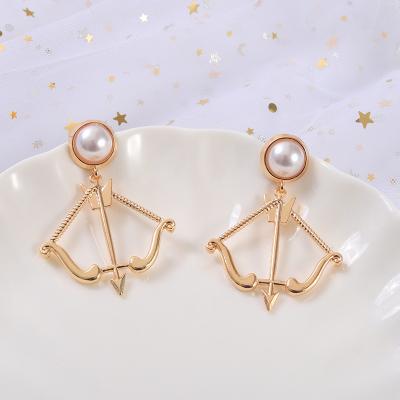 China 925 Sterling Silver Big Stud Earring Pearl Ear Earring Romantic Cupid's Arrow 925 Luxury Gold Teacher Jewelry Girl Party Decoration for sale