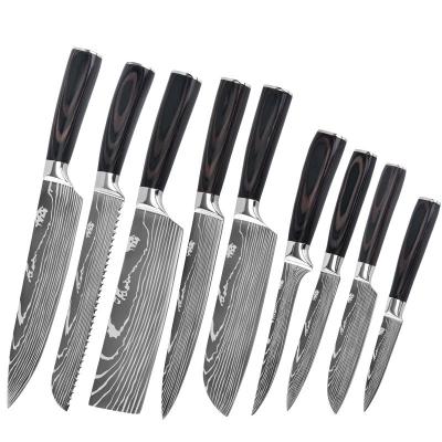 China Viable 9pcs Kitchen Knives Set 9 Inch Japanese Kitchen Knives Set Multifunctional Cooking Knife High Carbon Stainless Steel for sale