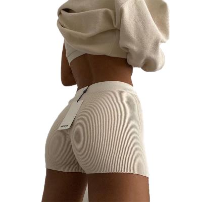 China Anti-wrinkle summer women ladies solid bodycon skinny knit ribbed womens gym shorts for sale