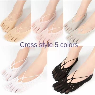 China Yoga Bangs New Summer Breathable Five Finger Socks With Cross Hole Lace Shallow Mesh for sale