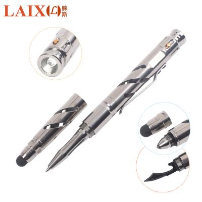 China New Design LAIX T17 Hollow Titanium Outlet Pen Metal Self Defense Weapon Tactical Multifunction Tool With Led Flashlight Tungsten Steel Glass Breaker for sale