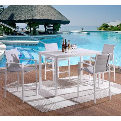 China Modern White Aluminum Tall Outdoor Furniture Bar Stool And Tables Set for sale