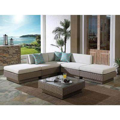 China Outdoor Furniture L Shape Cushion Modern Wicker Garden Rattan Patio PE 6PCS Soft Sofa Set With Coffee Table for sale