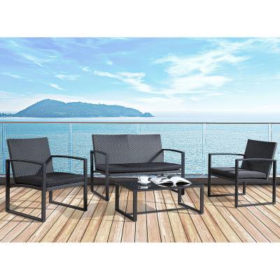 China 4 Pcs Modern Outdoor Patio Furniture Set Modern Bistro Conversation Sofa Set With Tea Table For Home Balcony for sale