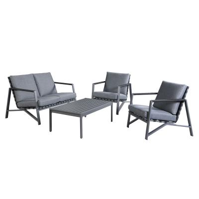 China Contemporary 4 Pcs Upholstered All Weather Aluminum Commercial Patio Garden Cushion Outdoor Metal Furniture Garden Sofa Set for sale