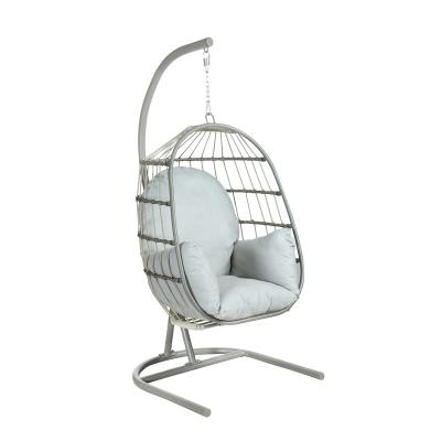 China Modern Foldable Outdoor Furniture Rattan Wicker Double Egg Hanging Swing Chair With Metal Stand for sale