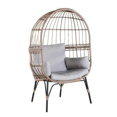 China Contemporary Modern PE Wicker Rattan Brown Steel Frame Metal Furniture Outdoor Egg Chair With Soft Waterproof Cushion for sale