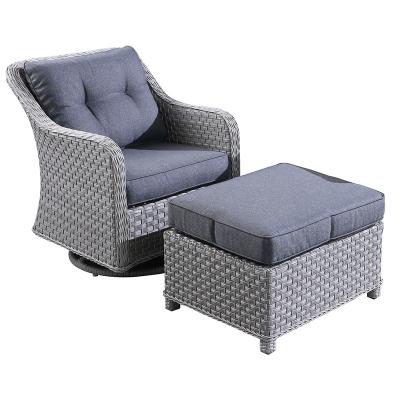 China Modern Outdoor Indoor Aluminum P.E Rattan Patio Swivel Arm Wicker Lounge Chair And Stool for sale