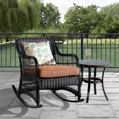 China Adjustable Outdoor Indoor Wicker Rattan Garden Furniture P.E Black (Other) Patio Rocking Chair With End Table for sale