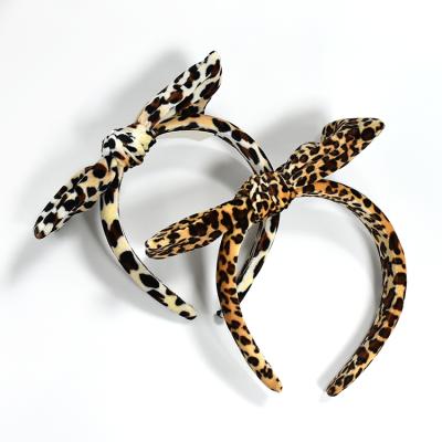 China Fashion Women Hair Band Accessories Soft Custom Leopard Print Big Bow Cloth Headband Hair Circle For Girls for sale