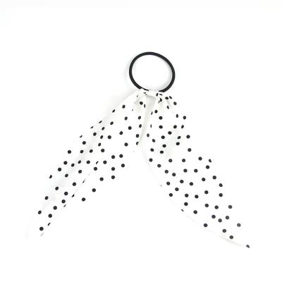 China Non-azo Girls Soft Handmade Elastic Band Polka Dots Hair Tie Silk Hair Seamless Ring for sale