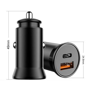 China Tablet Mobile Phone New QH 342-PD Fast Charging OEM Black Type C USB Palladium Car Mobile Phone Aluminum Alloy 30W Car Charger Factory for sale