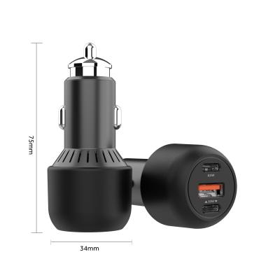 China Mobile Phone Factory Three Port PD 65W+QC30W Fast Car Charger Built In Blue LED 30W PD Aluminum Factory for sale