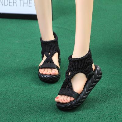 China Hot Selling School Girls' All-match Platform Fashion Trend Thick-soled Women's Sandals Knitted Wool Shoes for sale