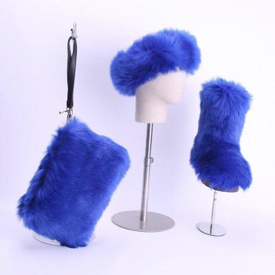 China New Fashion Ladies Boots Hairy Design Anti-slippery Fashion Colorful Fur Boots Set With Purse And Headband for sale