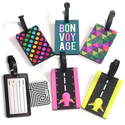 China Eco-friendly Custom Brand 3D Logo Soft PVC Silicone Rubber Travel Luggage Tag with Black Belt and Paper Name Card for sale