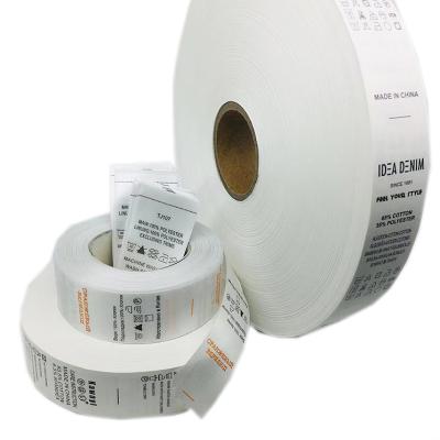 China Sustainable Wash Care Instruction Labels Roll Custom Printed Care Size Label For Clothing for sale