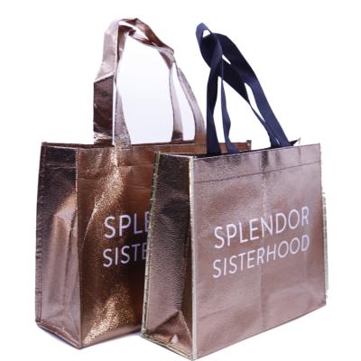 China Eco-friendly Small Folding Carry Bag Custom Logo Promotional Metallic Laminated Nonwoven Waterproof Non Woven Shopping Bag for sale