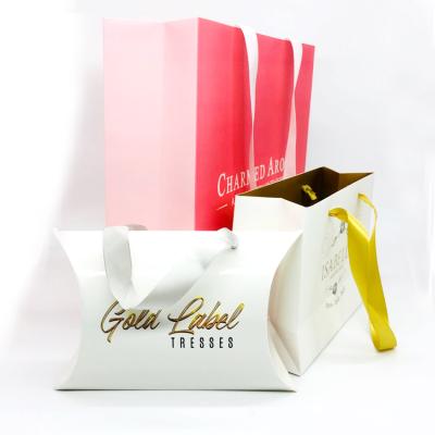 China Recyclable Cheap Custom Brand Logo Printing Hair Extensions Paper Tote Bag for sale