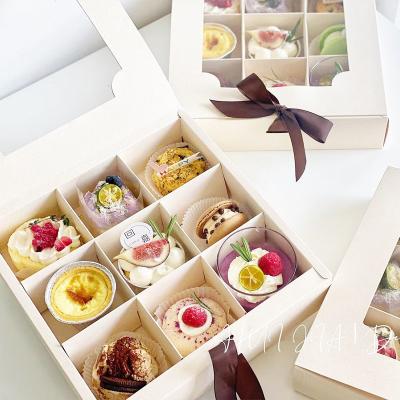 China Recycled Materials Squares Cake Box Pastry Open Window 9 Muffin Cake Box Cupcake Dessert Box for sale