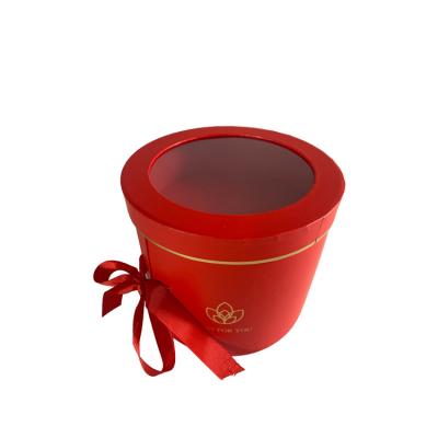 China Recycled Materials Round Double-Layer PVC Window Opening Rotary Flower Packing Case Round Gift Box for sale