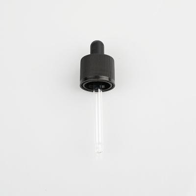 China Non Spill Child Safe CRC NEW Black Dropper Cap 20mm Pilfer Proof Lids With 76mm 75mm Length Pipette For Boston Bottles for sale