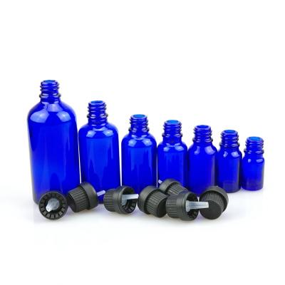 China 18/415 Black Plastic Cosmetic Tamper Evident Screw Cap For Blue Essential Oil Round Glass Bottle for sale