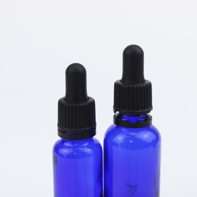 China NEW Style 18/415 Personal Care Essential Oil Droppers CCT Blue Glass White Plastic Tamper Evident Dropper Cap for sale