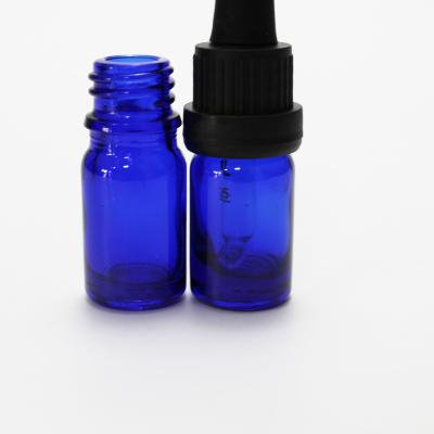 China Factory price 5ml cosmetic small dropper essential oil blue glass bottle with plastic pilfer proof dropper for sale