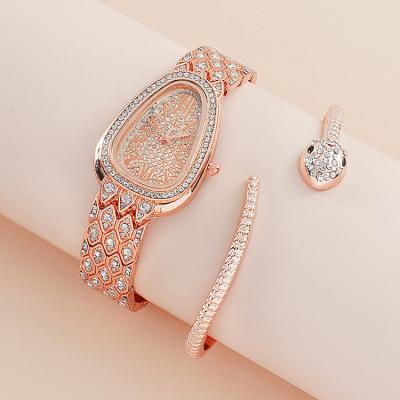 China Single Folding Buckle Women's Snake Watch Strap Set Full Diamond Snake Steel Band Open Snake Bracelet Watch Luxury Quartz Watches With Diamonds for sale