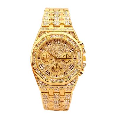 China Oversized Day/Date Men's Octagon Rivet Dial Watch Three-Eye Rhinestone & Diamond Stainless Steel With Quartz Watch for sale