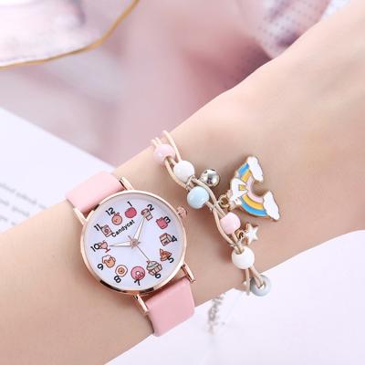 China Creative day/date cute girl's watch fruit dial children's belt quartz watch strap cartoon student quartz watch for sale