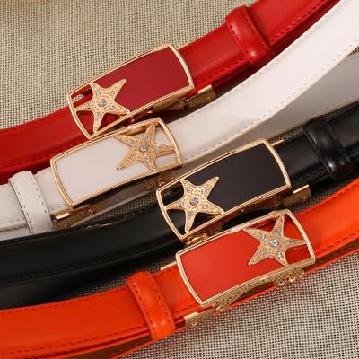 China Crystal Star Logo Cowhide Women's Belts 2.3cm Width Heart Buckle Automatic Belt,Custom Automatic Belt for sale