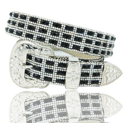 China High quality 3.3cm width high quality jeans cloth jeans full cloth zinc alloy rhinestone pin buckle custom crystal belt for sale