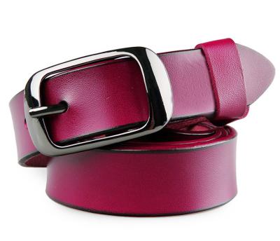 China Interesting Cowhide Ladies Belts, 2.5cm High Quality Dark Purple Pin Buckle Genuine Leather Belts for sale