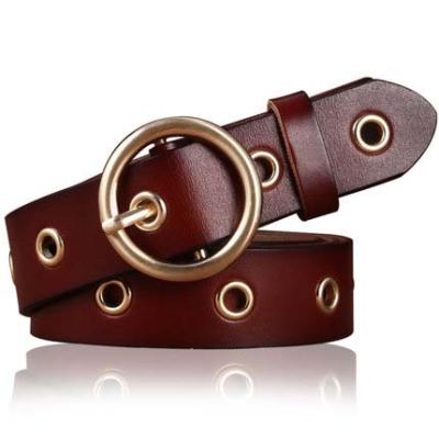 China Cowhide 2.8cm width pin zinc alloy buckle genuine leather belt for women, eyelet belt for sale