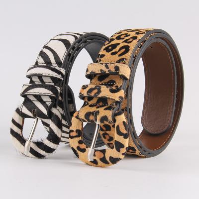 China Cowhide 2.5cm width pin buckle zebra leopard print leather wrapped fashion split leather belt genuine leather for sale