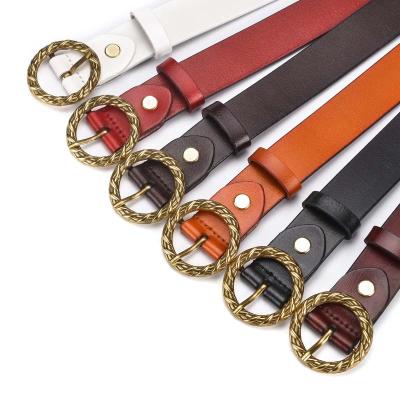 China Cowhide 2.8cm Width Round Shape Adjustable Pin Buckle Leather Belt for sale