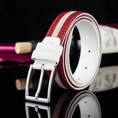 China Manufacturer 3.4cm Width Pin PU Leather Belt Fake Zinc Alloy Buckle Double Colors PU Belt for sale